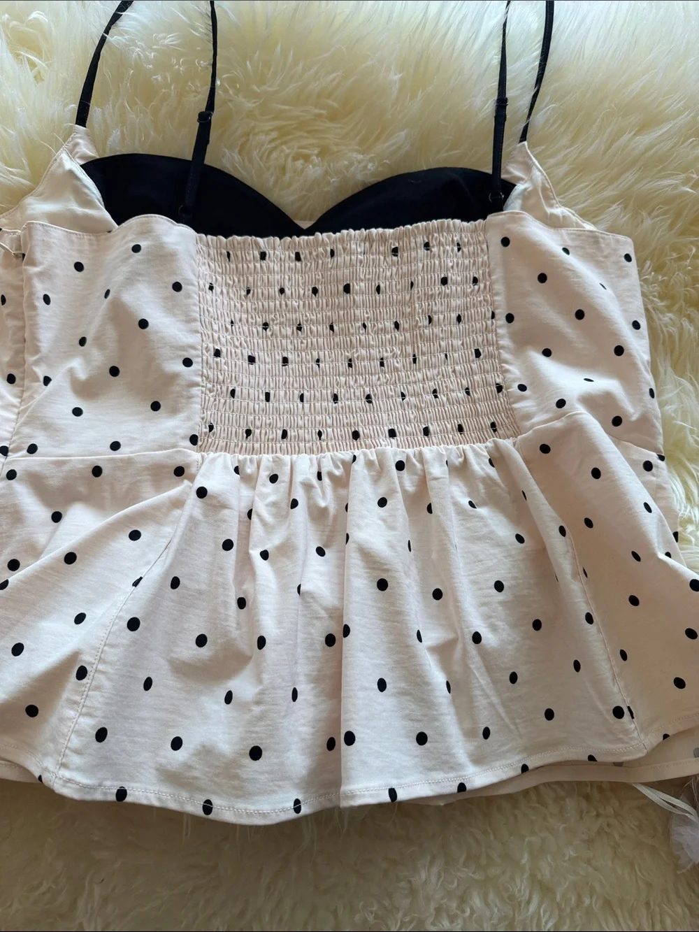 Anthropologie White Polka Dot Peplum Cami with Black Dots - Picture 3 of 3